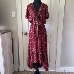 Elegant Burgundy Ruffle Dress